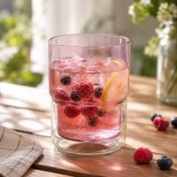 4 Vasos Doble Pared Rosado 350 ml Para Bebidas Frias y Calientes