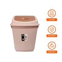 Recipiente con Tapa Vaiven para Basura Color Marron 15L Y Ligas Regalo