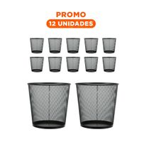 Pack12 Bote de basura negro metalica circular para oficina cocina y sala Y Regalo Sticker