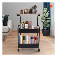 Carrito Estante con Mesa 3 Niveles Estilo Compacto con Ruedas Negro Y Regalo Sticker