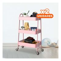 Pack2 Estante moderno 3 niveles con ruedas y asas metal rosado para espacios Y Papel Regalo
