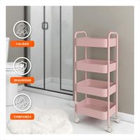 Modulo rodante de 4 niveles con ruedas y asas para hogar metal rosado Y Ligas Regalo