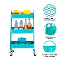 Carrito moderno 3 niveles con ruedas y asas metal celeste decorativo Y Ligas Regalo