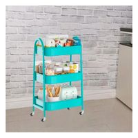 Rack compacto 3 niveles con ruedas y asas metal celeste elegante Y Regalo Sticker