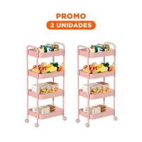 Pack2 Base movil de 4 niveles con ruedas y asas para hogar metal rosado