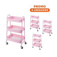 Pack4 Bandeja funcional 3 niveles con ruedas y asas metal rosado para hogar Y Regalo Sticker