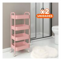 Pack2 Mobiliario auxiliar de 4 niveles con ruedas y asas metal rosado Y Regalo Sticker