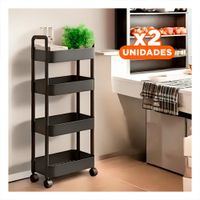 Pack2 Estante de Cocina 4 Niveles con Ruedas y Asas de Plastico Negro para Casa Y Papel Regalo