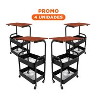 Pack4 Estacion Carrito con Mesa 3 Niveles con Ruedas Diseno Funcional Negro Y Regalo Sticker