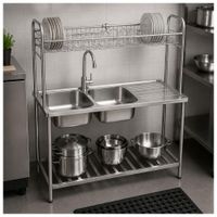 Lavadero Multifuncional de Cocina 2 Pozas con Escurridor y Repisas 120 cm