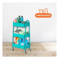 Pack4 Mueble portatil 3 niveles con ruedas y asas metal celeste practico Y Papel Regalo