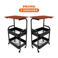 Pack2 Soporte Carrito con Mesa 3 Niveles con Ruedas Diseno Funcional Negro