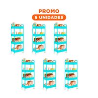 Pack6 Contenedor Movil de Cuatro Niveles con Ruedas y Asas Metal Celeste Casa