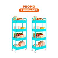 Pack2 Centro Auxiliar de Cuatro Niveles con Ruedas y Asas Metal Celeste Casa