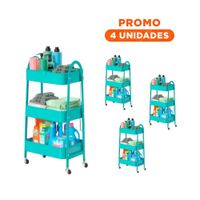 Pack4 Rack portatil 3 niveles con ruedas y asas metal celeste resistente Y Regalo Sticker