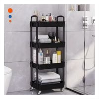 Carrito de Orden 4 Niveles con Ruedas y Asas de Plastico Negro para Casa Y Papel Regalo