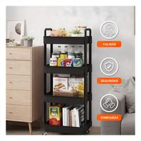 Mueble de Apoyo 4 Niveles con Ruedas y Asas de Plastico Negro para Casa Y Ligas Regalo