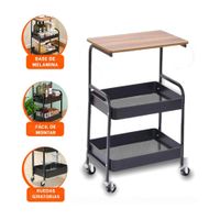 Carrito Estante con Mesa 3 Niveles Forma Moderna con Ruedas Negro Y Ligas Regalo