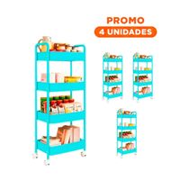 Pack4 Auxiliar Movil de Cuatro Niveles con Ruedas y Asas Metal Celeste Hogar Y Regalo Sticker