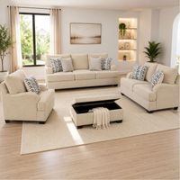 Juego de sala 3-2-1 Velora y Banqueta baúl de regalo color beige