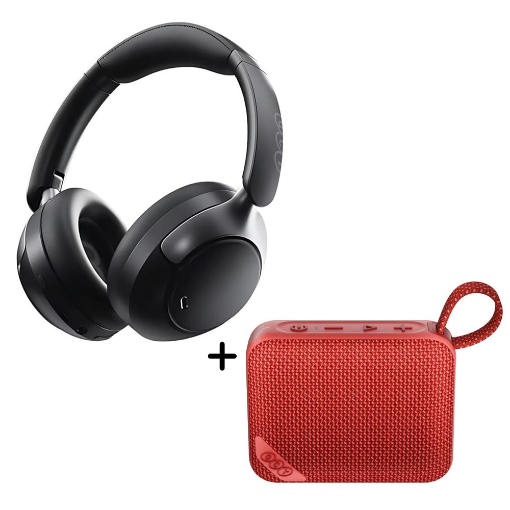 Combo QCY Audífonos H3 Pro Negro ANC -  Parlante SP2 Rojo