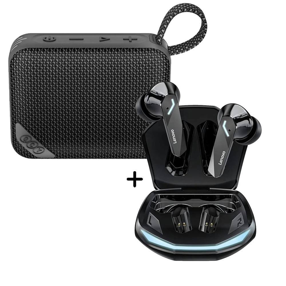 Combo Parlante QCY SP2 Negro - Audífonos Lenovo GM2 Pro Negro