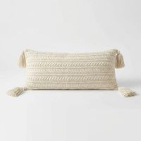 Cojín Boho Trenzas XL Hueso con Borlas 60 x 25 cm