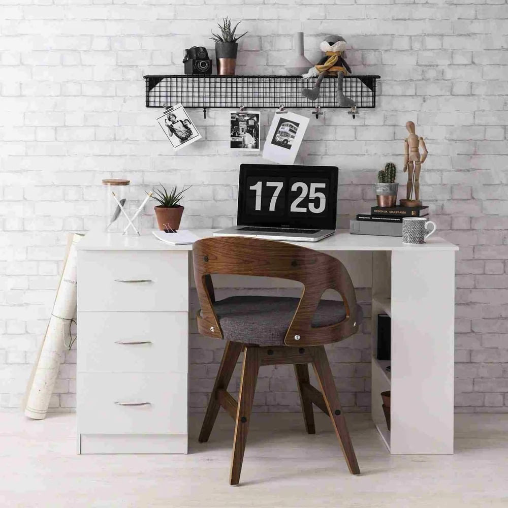 Escritorio Estante Moderno Alaska Ventitas Home 3 Cajones Blanco