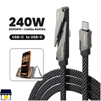 Cable de carga y datos con Soporte Plegable para celulares de carga rápida Tipo-C de 240W