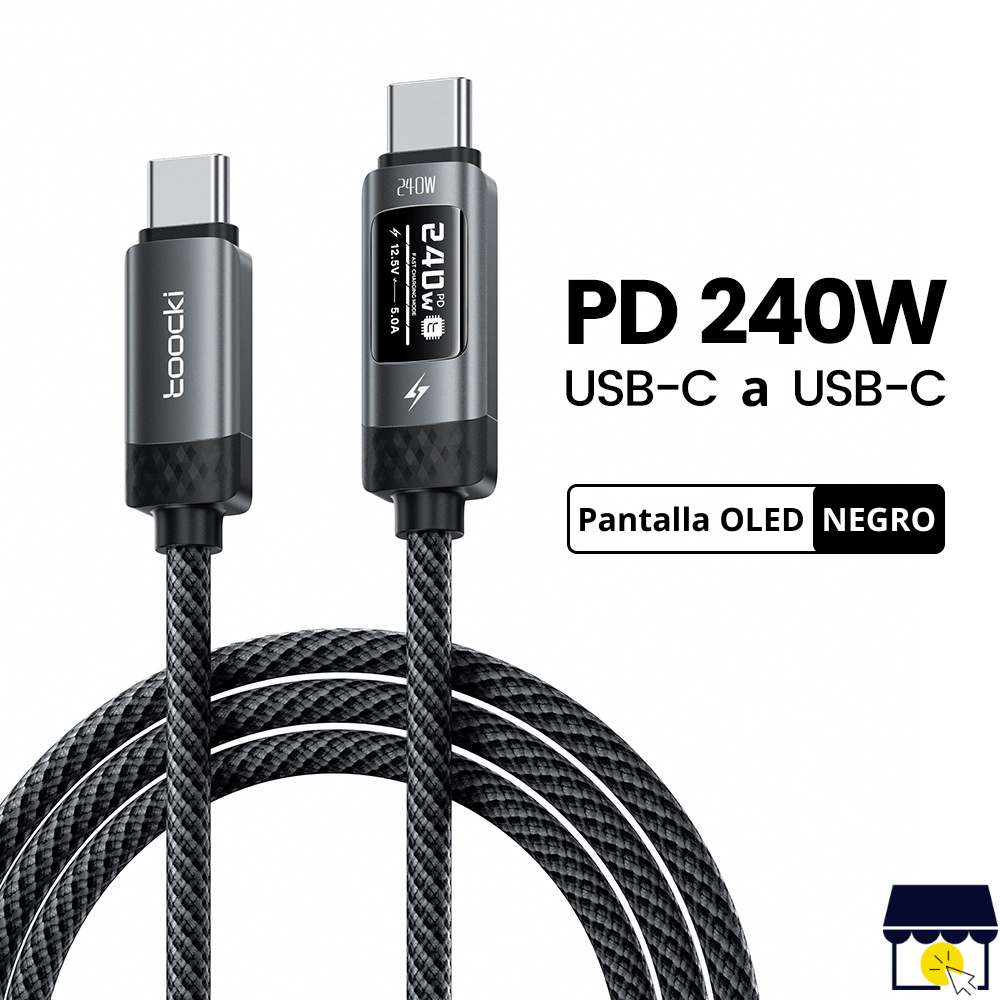Cable USB-C a USB-C PD 240W con Pantalla OLED Carga Rápida Ultra Power 1Mtr