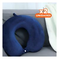 Pack2 Almohada Azul Marino de Terciopelo para Viajar con Apoyo de Cuello Y Papel Regalo