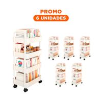 Pack6 Unidad Blanca de Plastico con Cuatro Niveles Ruedas y Asas Moviles Casa
