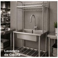 Lavadero de Cocina Acero Inoxidable 1 Poza con Escurridor Superior y Repisa 75 cm