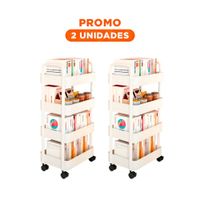 Pack2 Plataforma Rodante Blanca de Plastico con Cuatro Niveles Ruedas y Asas Casa
