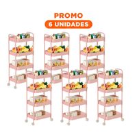 Pack6 Modulo funcional de 4 niveles con ruedas y asas para hogar metal rosado