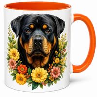 Taza mug pet lover de cerámica diseño perro rottweiler naranja
