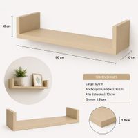 Repisa Flotante en U Toquilla 60x10 X 1.8 cm de Melamina
