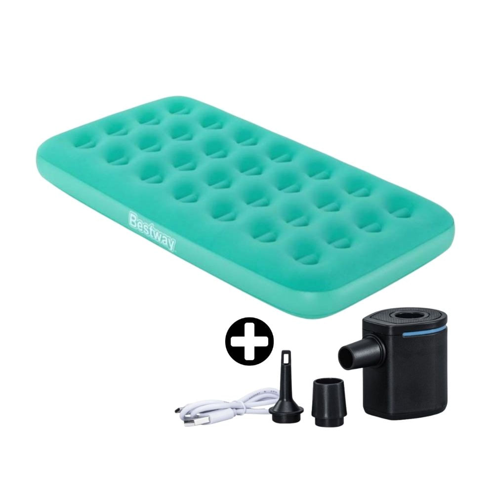 COMBO Bestway: Colchon Inflable Turquesa + Bomba de Aire Eléctrica Powertouch Pocket Usb