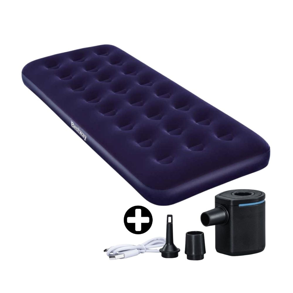 COMBO Bestway: Colchón Inflable 1 Plaza Azul + Bomba de Aire Eléctrica Powertouch Pocket Usb