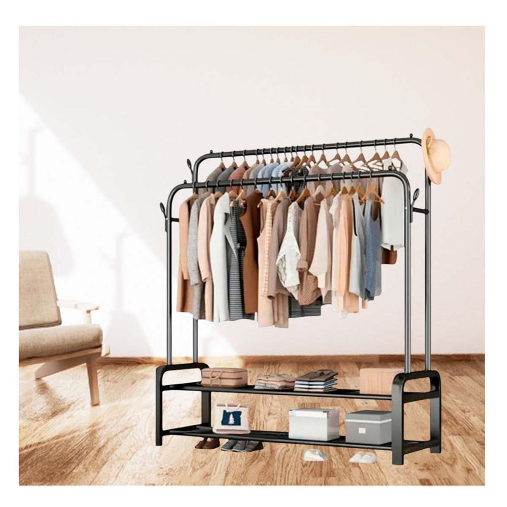 Soporte Perchero Doble negro con 2 Niveles para Colgar Abrigos Y Papel Regalo