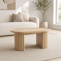 Mesa De Centro TU MESITA Ginebra Ovalada Con Pestaña Base Cañita Beige