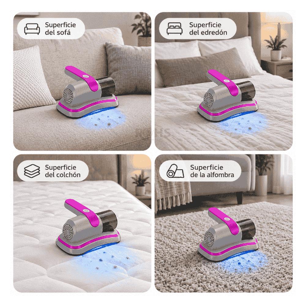 Aspiradora Anti Ácaros Para Colchones Sofás Y Tapicería Con Luz UV Filtro Lavable Portátil