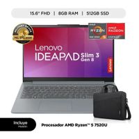 LAPTOP LENOVO IDEAPAD SLIM 3 AMD RYZEN 5 8GB RAM 512GB SSD 15.6 ARTIC GREY -MALETIN