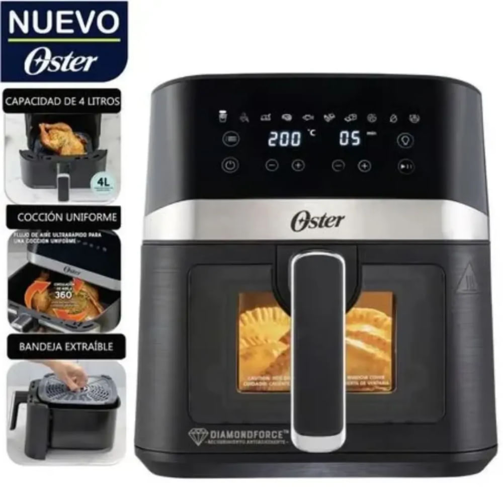 Freidora de Aire de 4L oster Digital con Ventana Negra CKSTAF40WDDF
