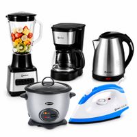 Licuadora 1.5L Más Hervidor 1.8L Más Cafetera 6 Tazas Negra Más Olla Arrocera 1.5L Más Plancha