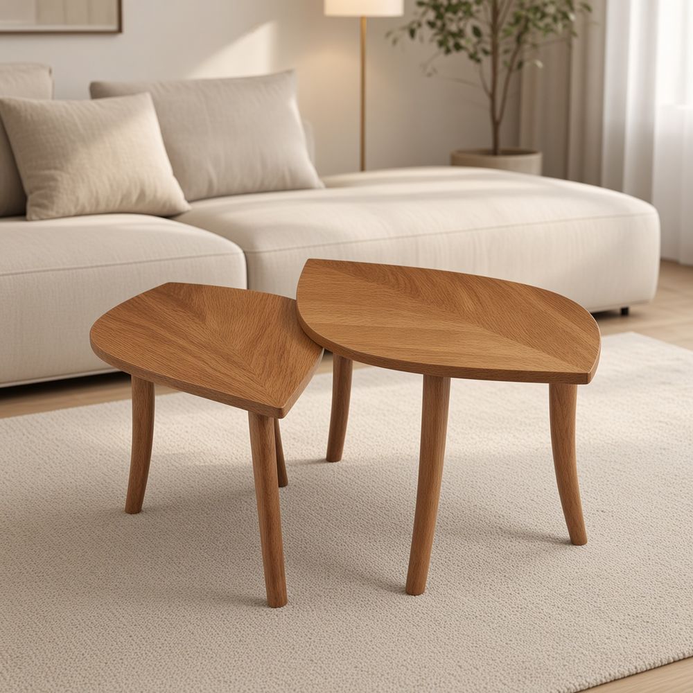Set De Mesas De Centro 2 Piezas TU MESITA Hoja Con Patas Vintage Curvas Miel