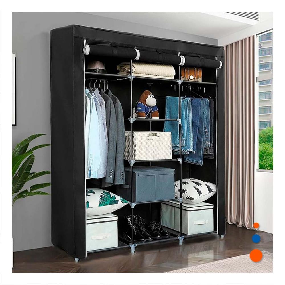 Guardarropa Elegante Textil con Tubos de Metal Negro Casa 175x45x130cm Y Regalo Sticker
