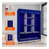 Guardarropa Ligero Textil Plegable con Tubos de Metal Azul 175x45x130cm Y notas