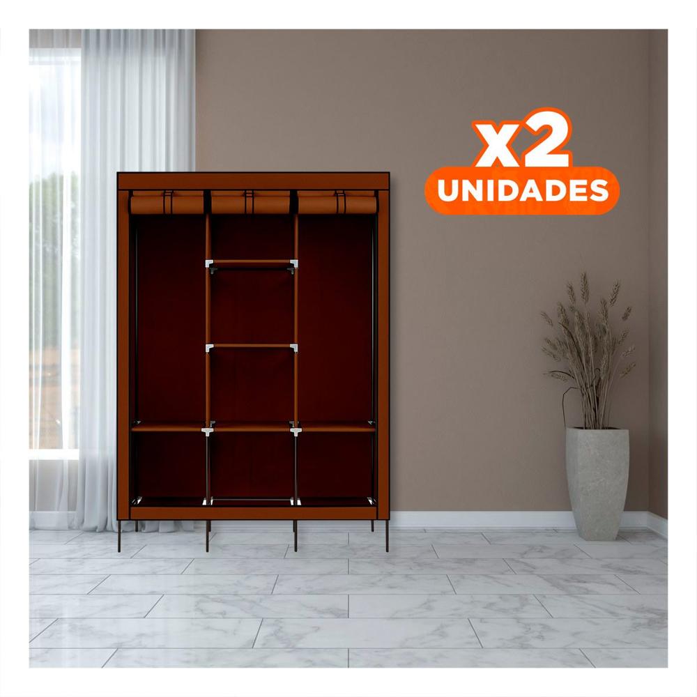 Pack2 Closet Resistente Textil con Soporte Metalico Marron Casa 175x45x130cm YRegalo Sticker