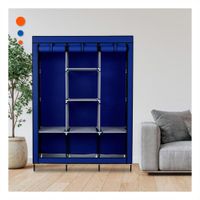 Pack2 Closet Amplio Textil con Soporte Metalico Azul para Casa 175x45x130cm